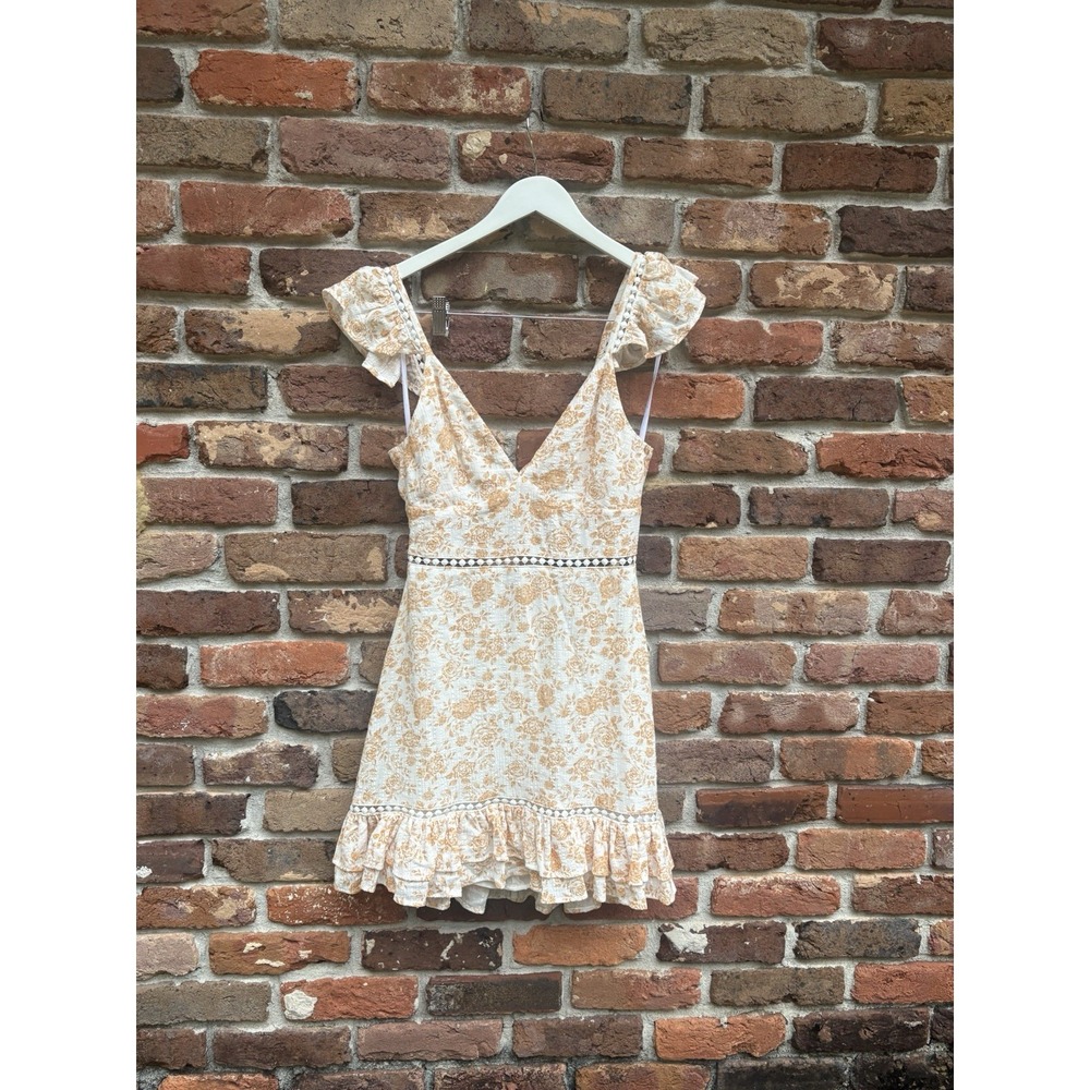 Dress‎ size M Minkpink Womens Orange White Floral Sleeveless Ruffle Mini Dress - Picture 5 of 10